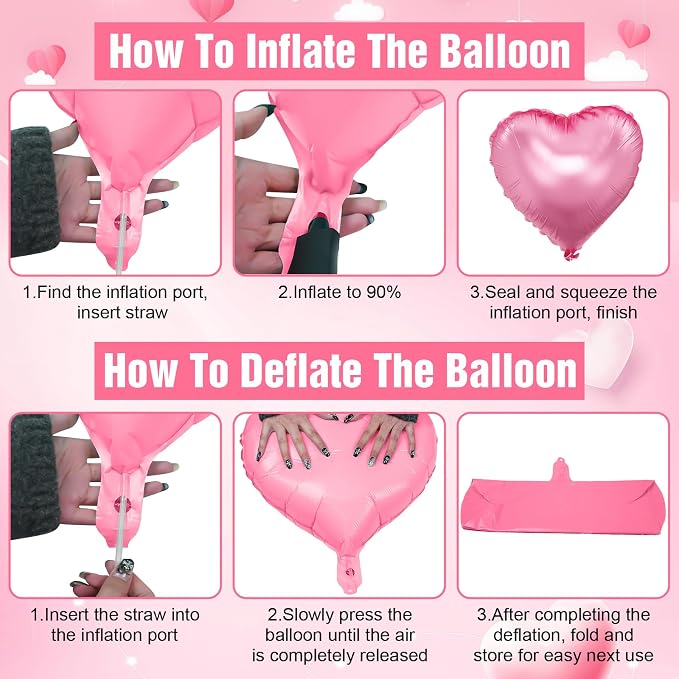 Pink Heart Balloons, 18Inch Pearl Pink Helium Balloon - Image 7