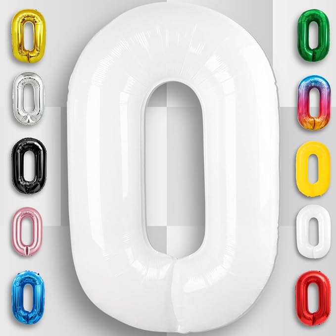 White Number Balloon 0 Mylar Foil Balloons 32 inch - Image 6