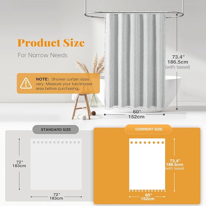 60x72 Boho Farmhouse Linen Heavy Duty Shower Curtain Set, 330GSM Linen Blend - Image 3