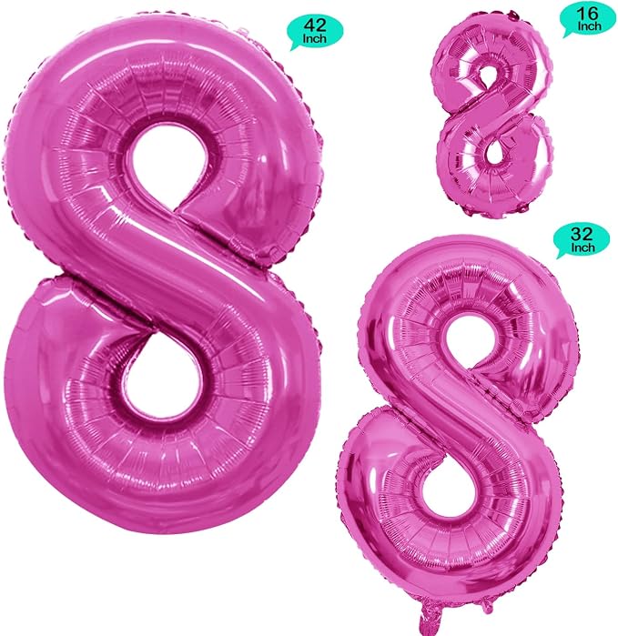 Hot Pink Foil Balloons Number 8, Huge Number Balloons - Image 2
