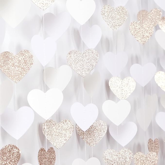 Champagne-Gold Milky-White Birthday Party-Decorations Heart-Garland - 52ft by Burgleda