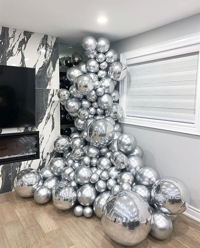 KBZVNAF Silver Metallic Chrome Latex Balloons - Image 4