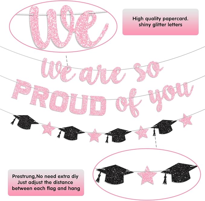 We Are So Proud of You Banner Prestrung Pink Graduation Banner Graduation - Image 3