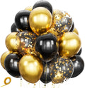 Black Gold Confetti Balloons 50 Pack 12 inch Black and Gold Metallic Latex by ASIYUHY