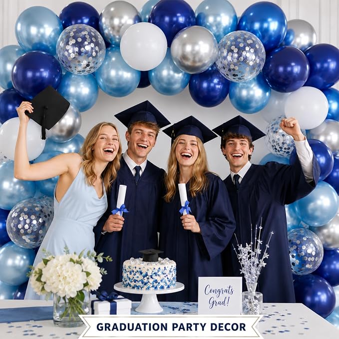 Blue Silver Balloons 12 Inch Navy Blue Silver White Balloons 35 Pcs Night Blue - Image 4
