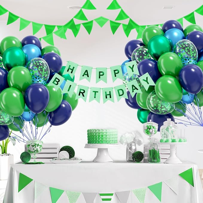 60pcs Blue and Green Balloons 12inch - Image 6
