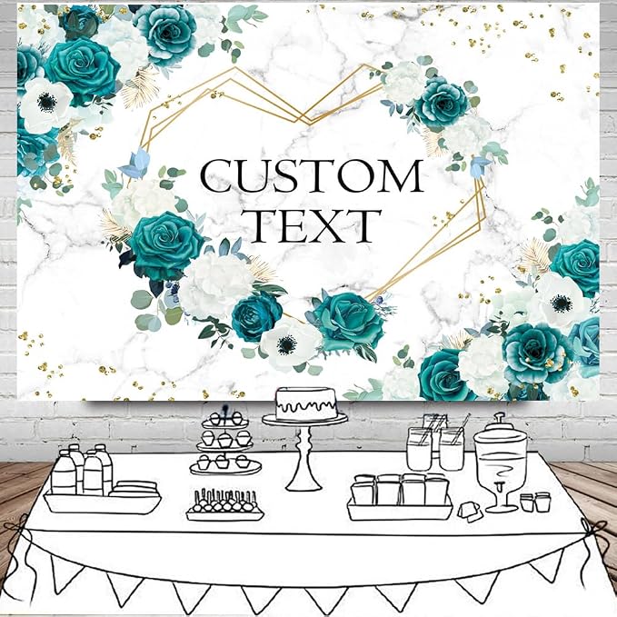 AIBIIN 10x7ft Custom Green Mr and Mrs Floral Backdrop Teal Wedding Photography - Image 3