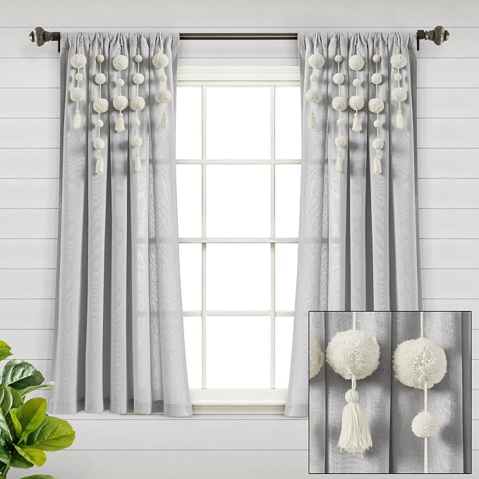 Lush Decor Boho Pom Pom Tassel Linen Textured Window Curtain Panel, Single 52" - Image 8