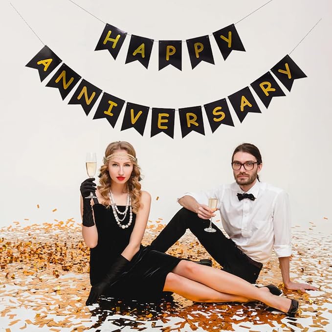 Happy Anniversary Banner Black Banner, Hanging Sign Garland - Image 6