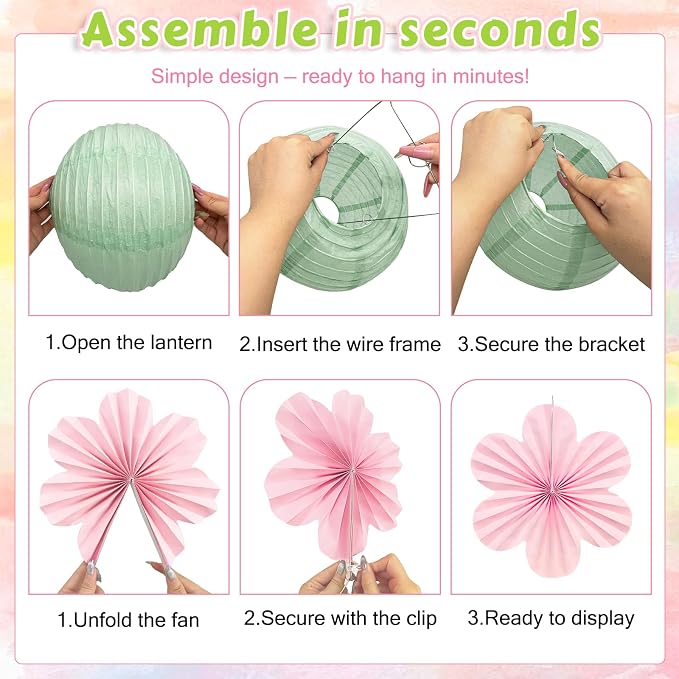 Pastel Hanging Decorations for Classroom, 20-Pc Paper Lanterns Flower Fans | - Image 4