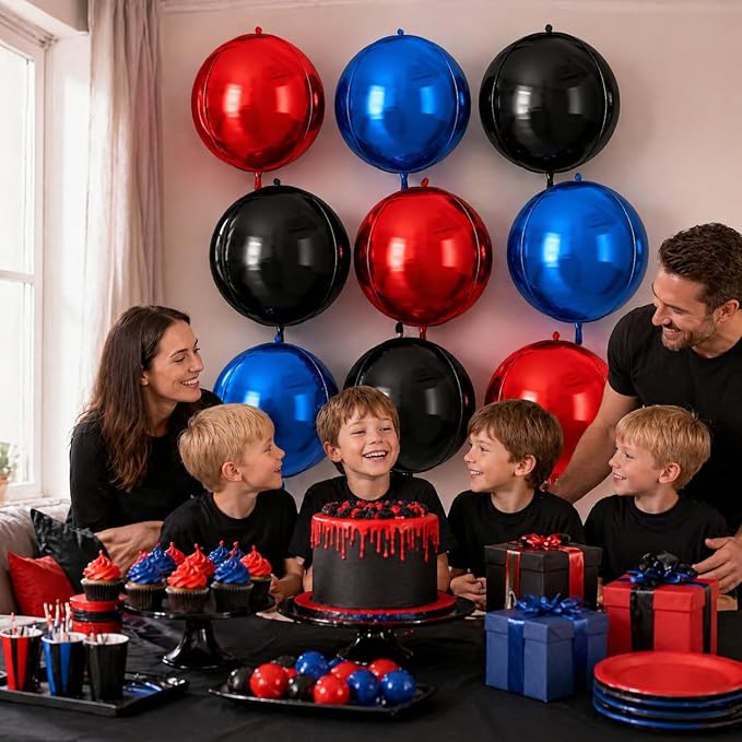 Red Blue Black Round Foil Balloons 9 pcs, Metallic Giant 4D Round Balloons 22 - Image 8
