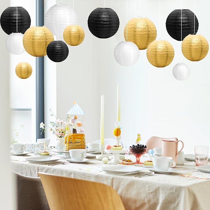 21Pcs Paper Lanterns, 4-10in Round Hanging Decor - Image 4