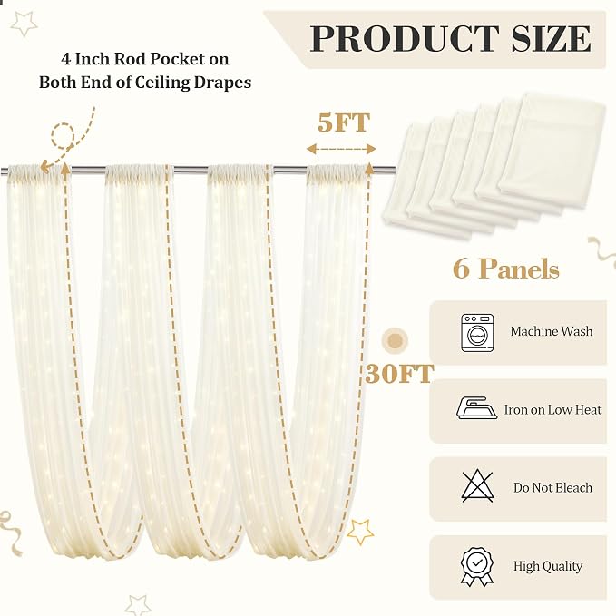 6 Panels Beige Ceiling Curtains - Image 2