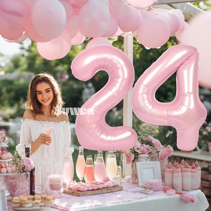 SUWEN 40 Inch Large Pink 24 Number Balloons Big Foil Helium Number Balloons 0-9 - Image 4