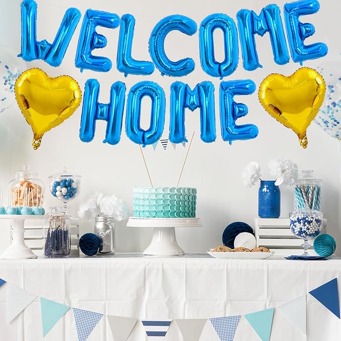 TONIFUL 16 Inch Blue WELCOME HOME Foil Letter Balloons Banner Decorations | - Image 4