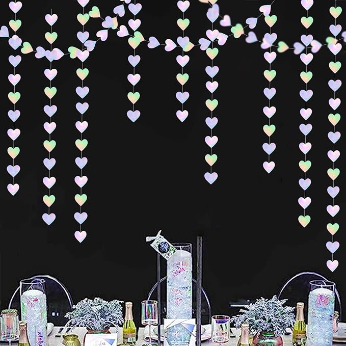 Iridescent Disco-Holographic Heart Garland - 52Ft Wedding Hanging Decoration - Image 6