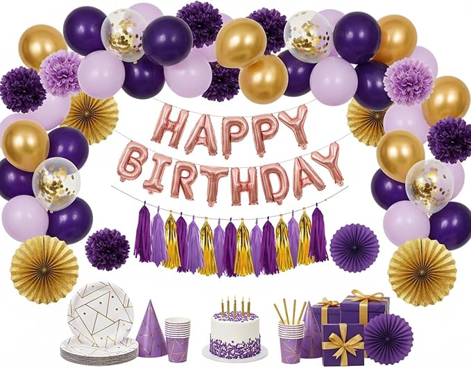 Purple and Gold Tassel Garland Banner, 20 Pack Paper Tassels Streamers - Image 2