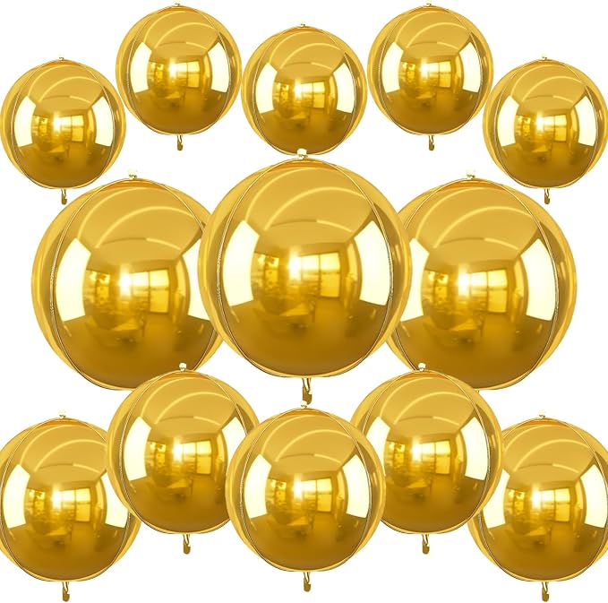 13pcs Gold 4D Balloons 22" 18" 10" 4D Gold Ball Balloon Golds Metallic Foil by Unknown