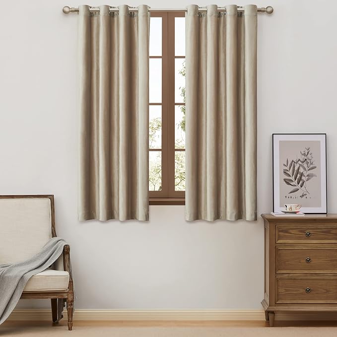 BULBUL Velvet Champagne Grommet Blackout Curtains 63 inch by ModernShinyVelvetCurtains