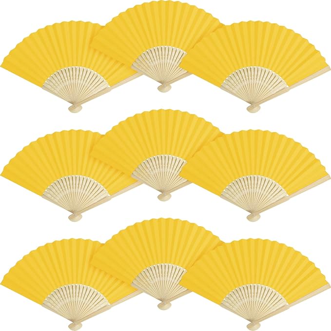 50 Pieces Paper Fans Paper Hand Fan Bamboo Folding Fan Handheld Fan Paper by Grosun