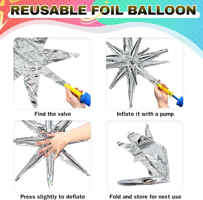 HILAVO 6PCS Star Balloons, 22Inch Large Colorful Star Balloon Foil Balloons - Image 9