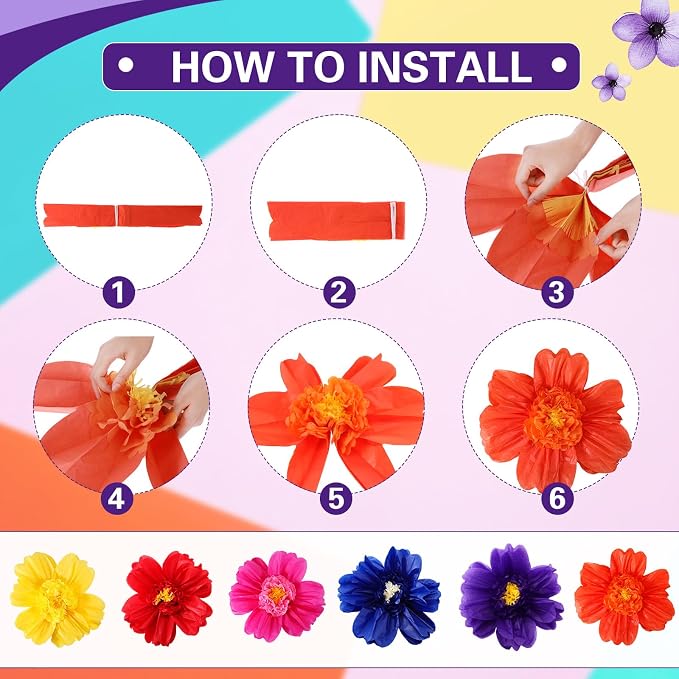 TaoBary Large Colorful Tissue Paper Flowers Giant Fiesta Paper Pom Poms - Image 4