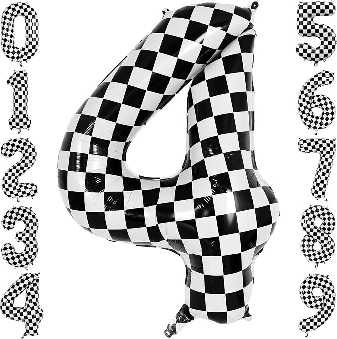 40" Checkered Number 4 Balloon for 4th Race Theme Birthday Party Supplies | 40 by TNCDJKPA