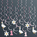 24Pcs Pink One Silly Goose Hanging Swirl Decorations Daisy Felt Swirl Streamer by pinkblume