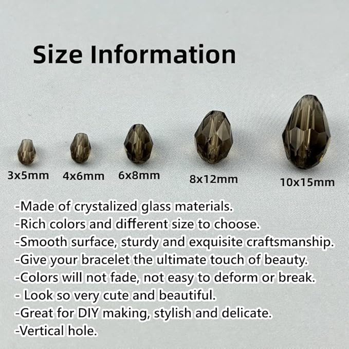 150pcs 4x6mm Teardrop Crystal Glass Beads for Jewelry Making, Faceted Vertical Hole Teardrop Glass Spacer Beads for Wind Chimes Bracelet Earring Necklace DIY Craft(Gray)