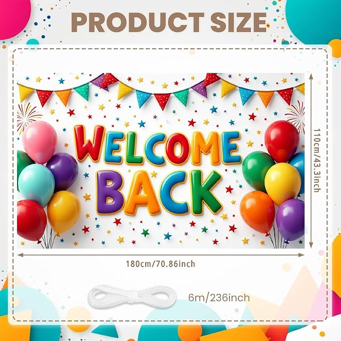 Welcome Back Banner Decorations Colorful Balloons Stars Welcome Home Background - Image 6