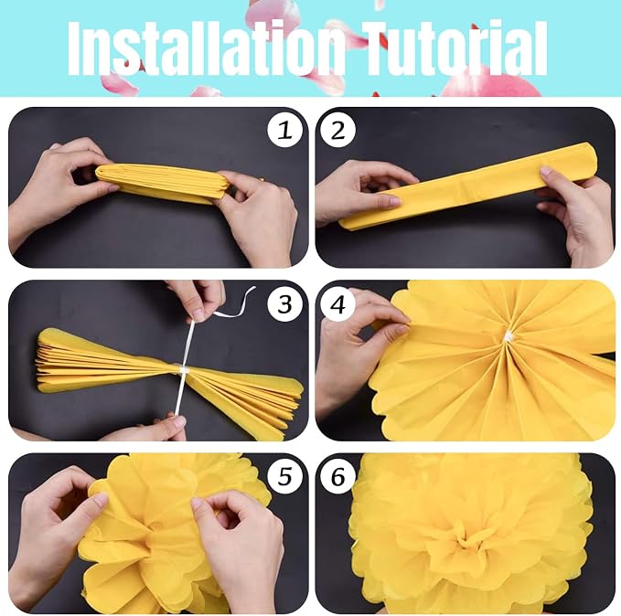 Qimoo 20pcs Light Blue Paper Pom Poms Decorations, DIY Decorative Tissue Paper - Image 3