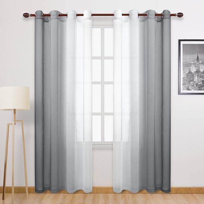 DWCN Ombre Grey Faux Linen Sheer Curtains by DWCN