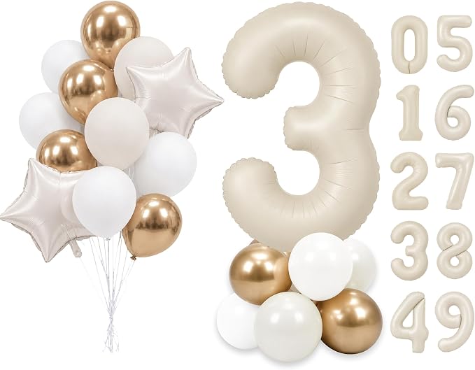 PartyWoo Number Balloons 40 Inch White Number 3 Kit 25pcs by PartyWoo