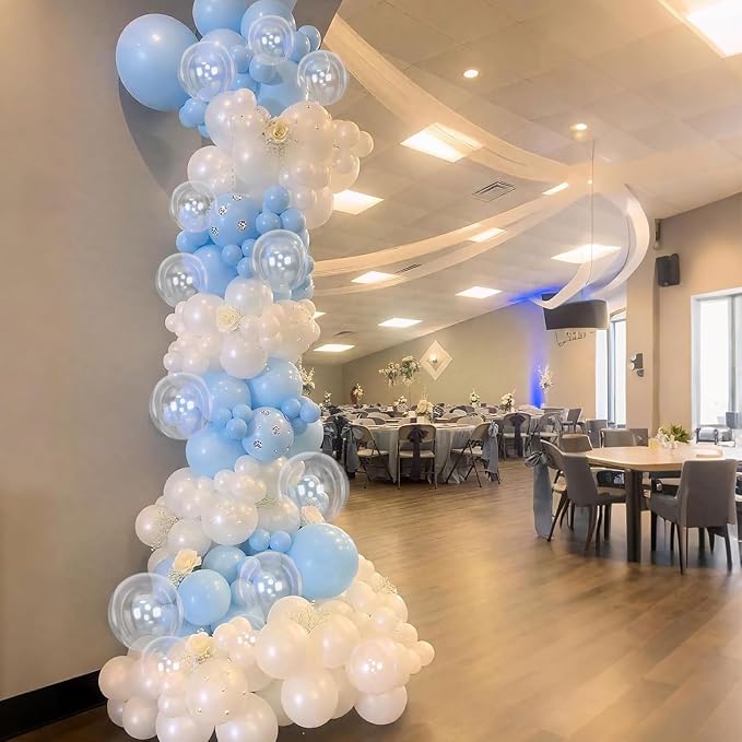 Pastel Blue White Balloons Garland Arch Kit, Light Baby Blue Clear Balloon - Image 6