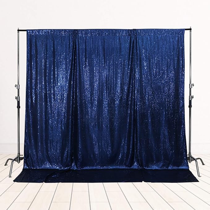 SquarePie Sequin Backdrop Not See Through Thick Background Glitter Curtain Party 20FT x 10FT Navy Blue