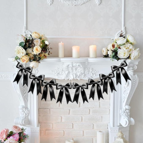 1 String of 8PCS Black Bow Garland Banner Decoration, Pre-Strung Satin Ribbon by Unknown