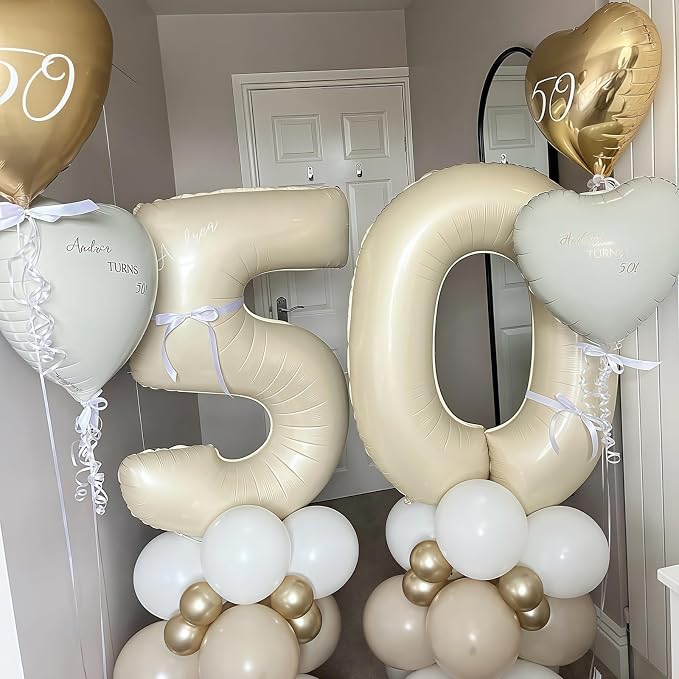Cream Number 15 Balloons, 40 Inch 15 Balloons Giant Helium Foil Mylar Beige 15 - Image 4