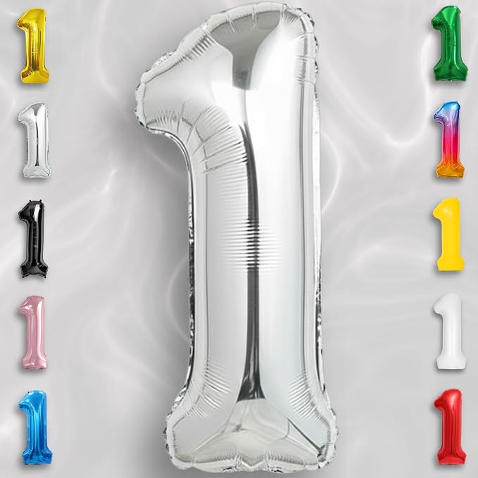 Silver Number Balloon 1 Mylar Foil Balloons 32 inch - Image 6