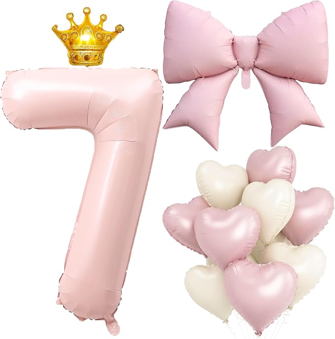 LilyZheng Pastel Pink Number 7 Foil Balloon Set by LILYZHENG