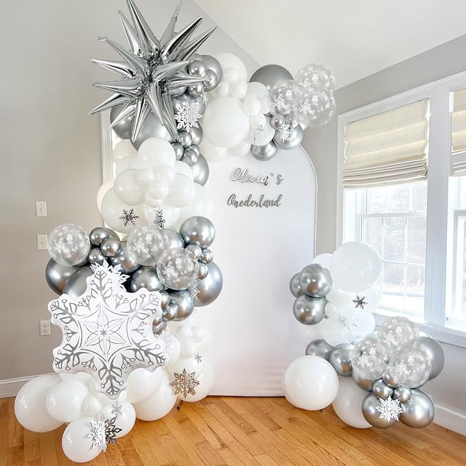 White Silver Snowflake Christmas Balloons, 18 Inch White Snowflake Foil Balloon - Image 5