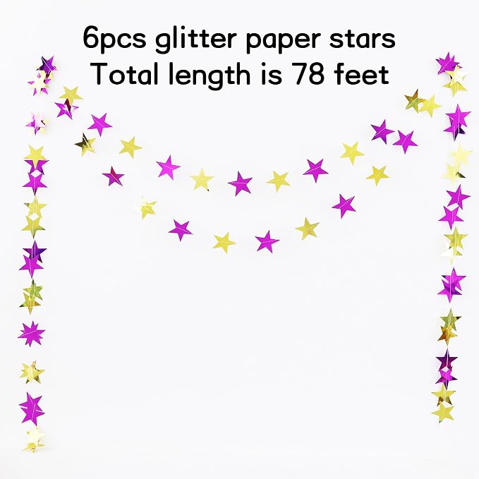 BEISHIDA Purple Gold Glitter Star Garland Decor Twinkle Star Banner Backdrop - Image 3
