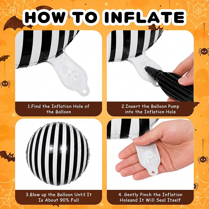 HILAVO 16PCS Black White Striped Skeletons Skull Balloons | Halloween Foil - Image 3
