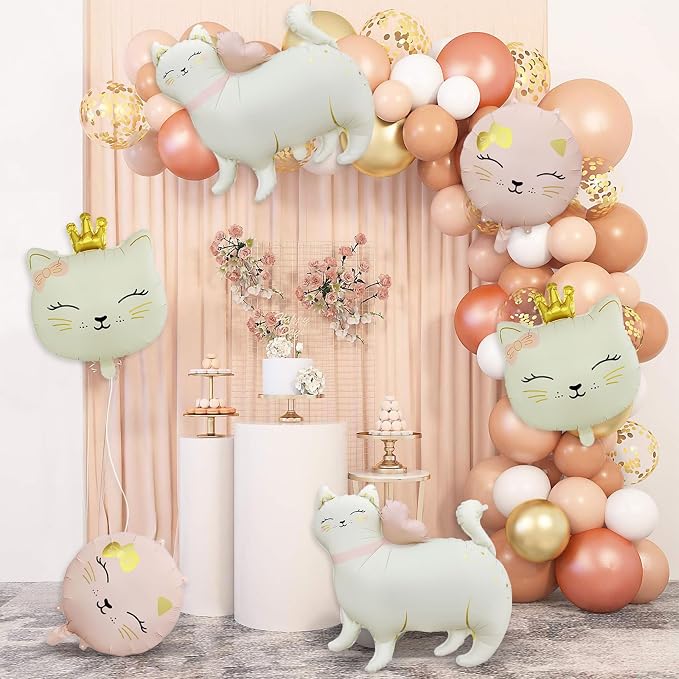 6 Pcs Cat Foil Balloons Giant Cute Pet Cat Balloons Crown Kitty Cat Head - Image 4