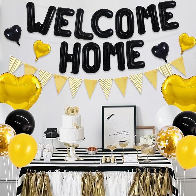 TONIFUL 16 Inch Black Welcome Home Foil Letter Balloons Banner Decor Kit | - Image 5