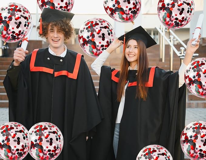 50pcs Black and Red Foil Confetti Balloons, 12 inch Latex Balloon - Image 3