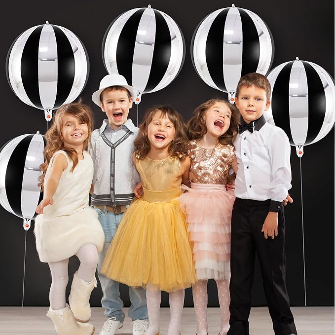 Black and Silver Striped Balloons, 22 Inch Metallic Round Foil Balloons - Image 4