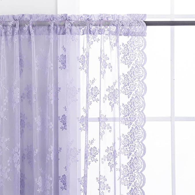 Light Purple Sheer Curtains for Small Windows W42 x L36 Inch, 2 Panels | Rod - Image 4