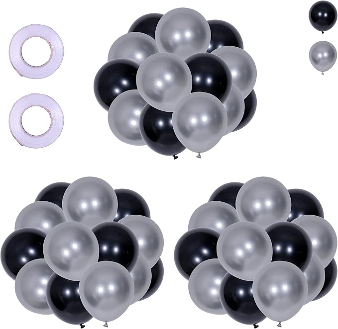 100Pcs Silver and Black Column Tower Balloons - Image 2