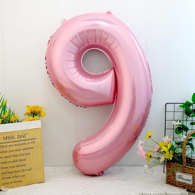 40 Inch Pink Number 9 Balloon, Giant Number Balloons, Birthday Decorations | - Image 2
