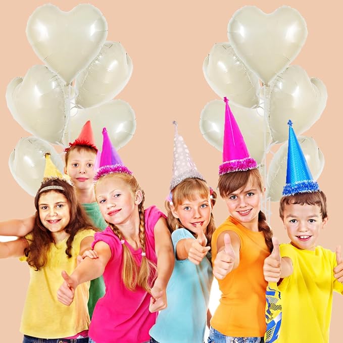 TONIFUL 30 Pcs Cream White Heart Balloons 18 Inch Heart Shape Foil Balloon | - Image 4